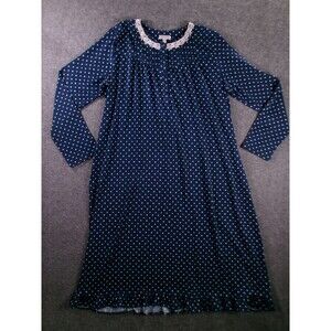 Secret Treasures Nightgown Womens XL Navy Diamond Print Lace Collar Long